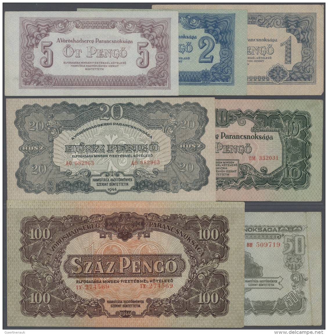 Hungary / Ungarn: Set With 37 Banknotes 1, 2, 5, 10, 20, 50 And 100 Peng&ouml;  Issued During Russian Army Occupation In - Ungheria