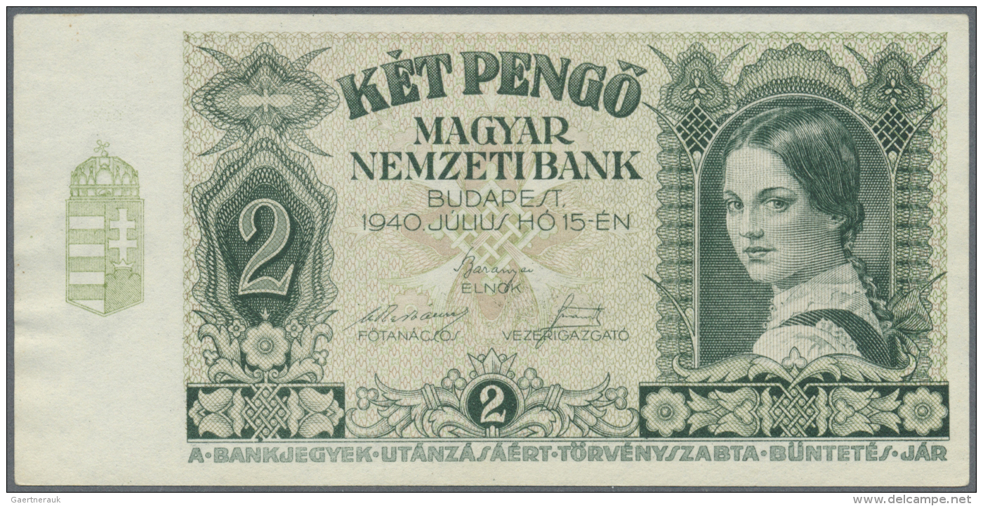 Hungary / Ungarn: Pair Of The 2 Peng&ouml; 1940, P.108, One Of Them Miscut With The Hungarian Korona At Right Instaed Of - Hongrie