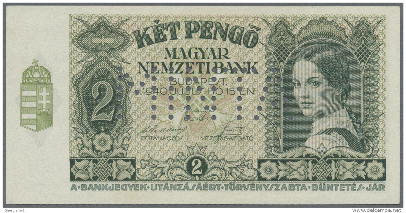 Hungary / Ungarn: 2 Peng&ouml; 1940 With Perforation "MINTA" (Specimen) And Regular Serial Number, P.108s In Perfect UNC - Hongrie
