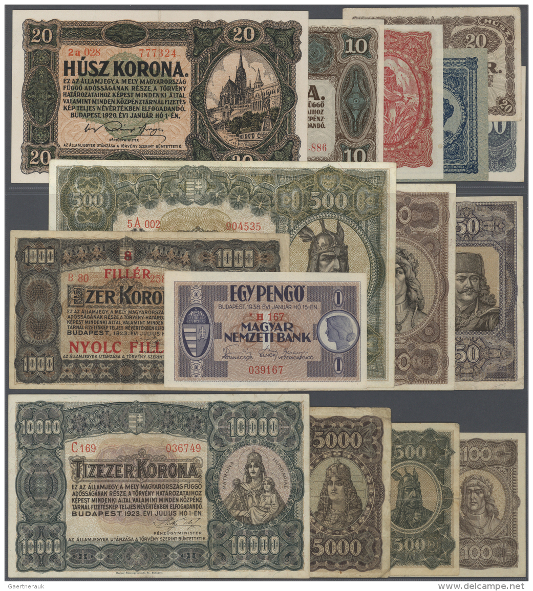 Hungary / Ungarn: Huge Set With 78 Banknotes From The 1920's From 20 Filler Up To 10.000 Korona, Containing 20 And 50 Fi - Ungheria