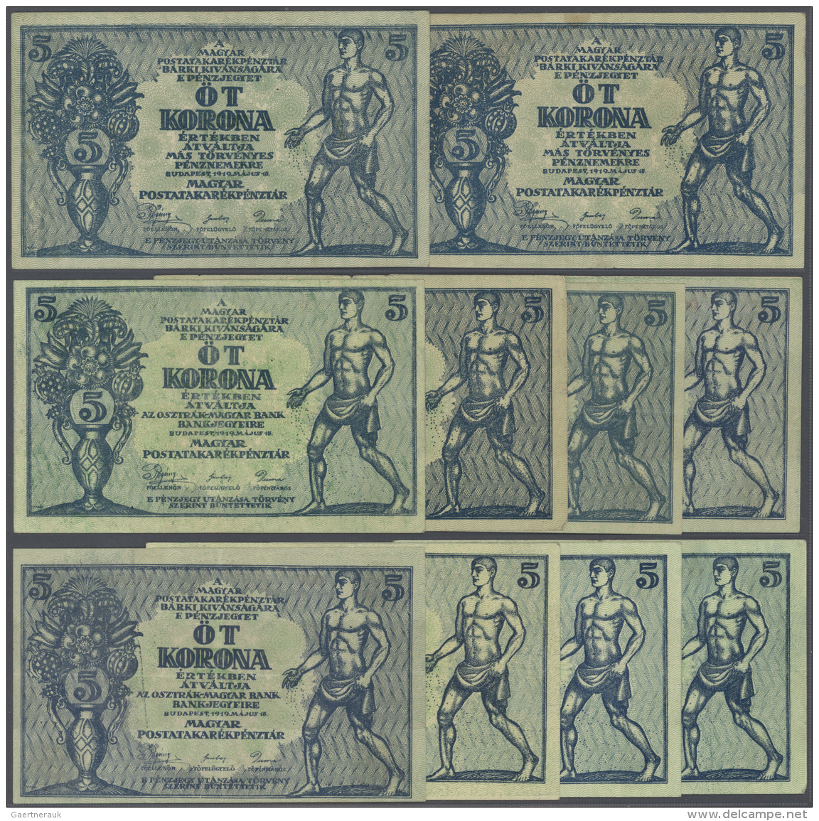 Hungary / Ungarn: Highly Rare Set With 10 Banknotes 5 Korona Hungarian Post Office Savings Bank 1919, Containing 8 X 5 K - Hongrie