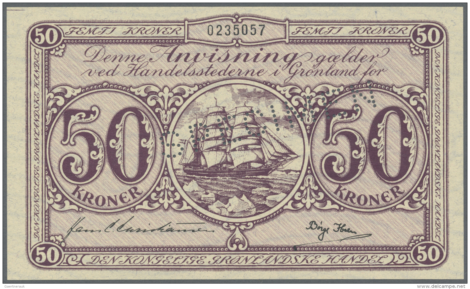 Greenland / Gr&ouml;nland: 50 Kroner ND(1953-67) SPECIMEN, P.20s In Perfect UNC Condition - Greenland