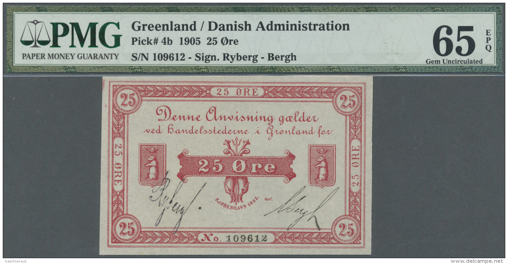 Greenland / Gr&ouml;nland: 25 Oere 1905 P. 4b, Condition: PMG Graded 65 Gem UNC EPQ. - Groenland