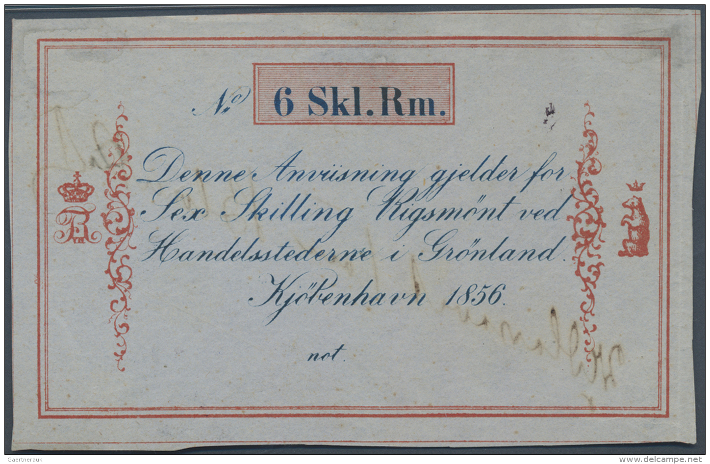 Greenland / Gr&ouml;nland: 6 Skilling 1856 Remainder P. A33r, Rare Note And Probably Unique As PMG Graded In Condition: - Groenland