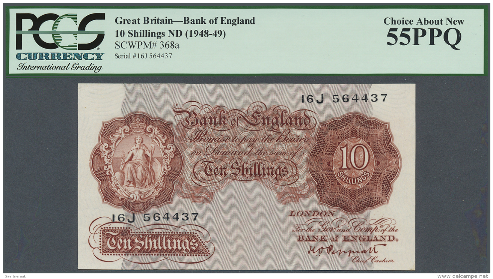 Great Britain / Gro&szlig;britannien: 10 Shillings ND(1948-49) P. 368a, PCGS Graded 55PPQ Choice About New. - Other & Unclassified
