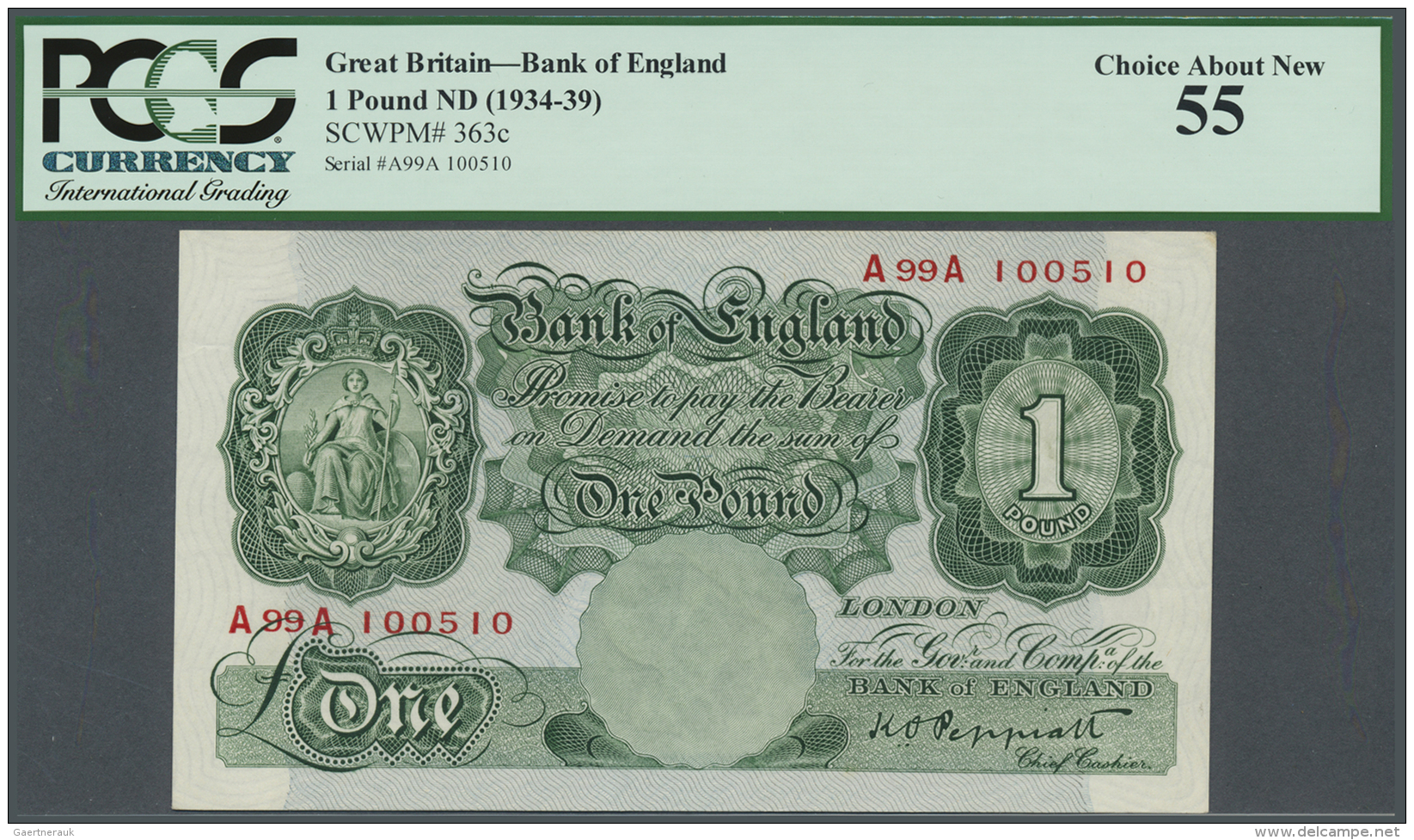 Great Britain / Gro&szlig;britannien: 1 Pound ND(1934-39) P. 363c, PCGS Graded 55 Choice About New. - Autres & Non Classés