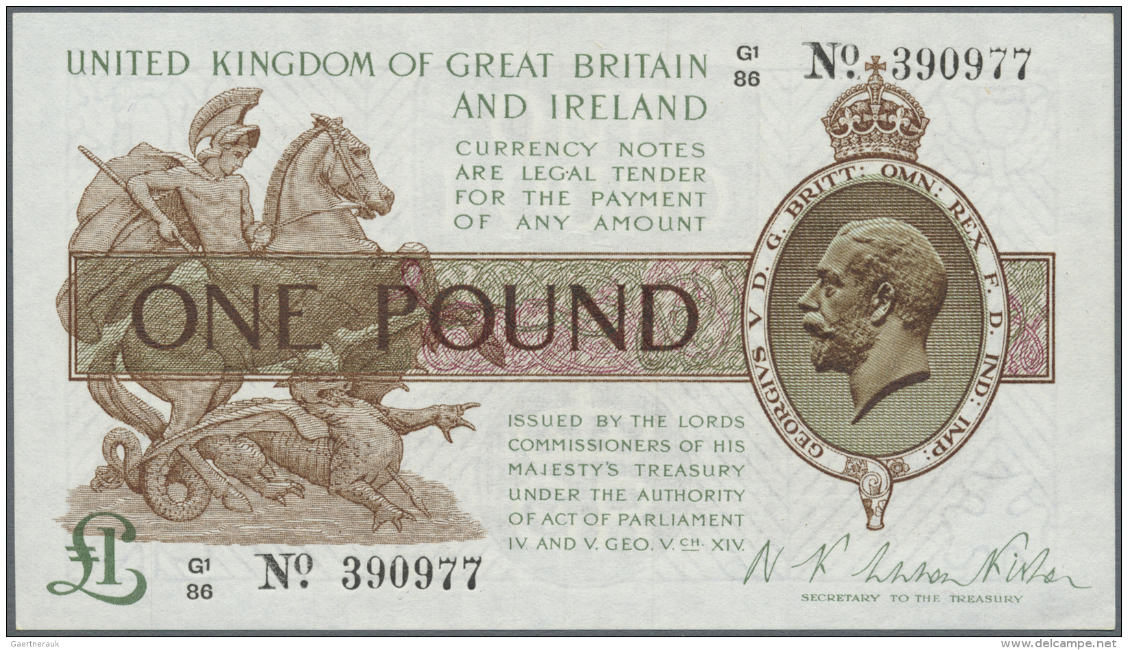 Great Britain / Gro&szlig;britannien: 1 Pound ND P. 359a, Light Center Bend, Corner Fold, No Holes Or Tears, Strong Cris - Autres & Non Classés