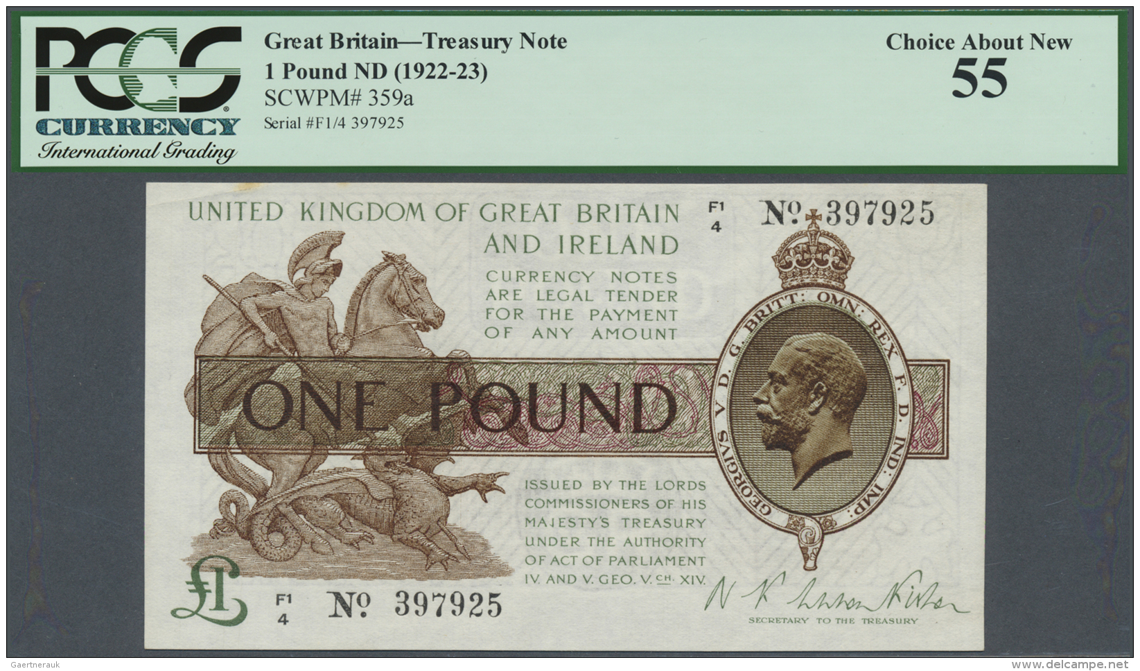 Great Britain / Gro&szlig;britannien: 1 Pound ND(1922-23) P. 359a, PCGS Graded 55 Choice About New. - Autres & Non Classés