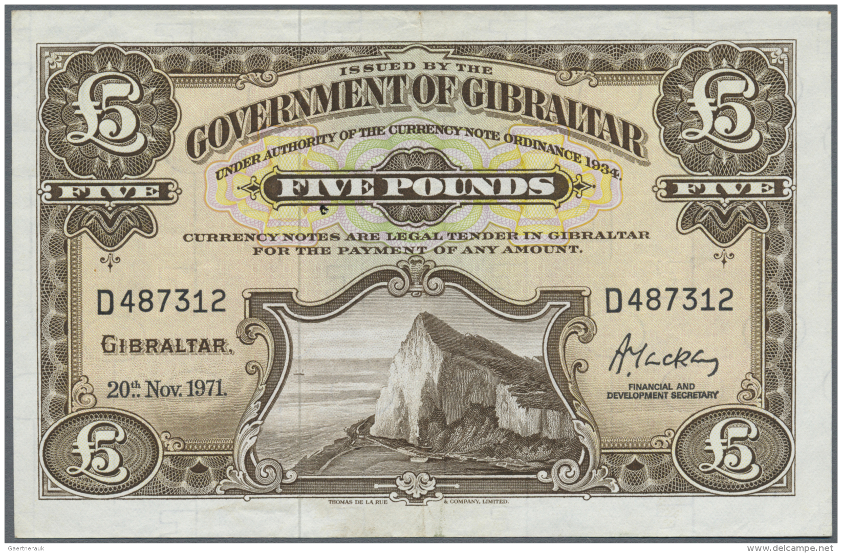 Gibraltar: 5 Pounds 1971 P. 19b, Center Fold And Light Handling In Paper But No Holes Or Tears, Paper Still With Crispne - Gibraltar