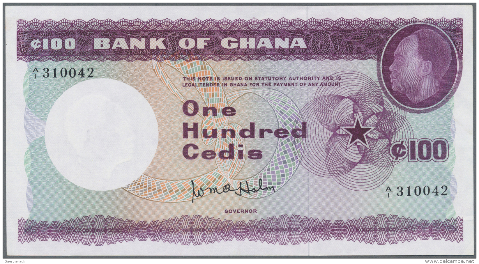 Ghana: 100 Cedis ND(1965), P.9 In Excellent Condition With A Few Minor Creases At Upper Right Corner And Spot Of Ink At - Ghana