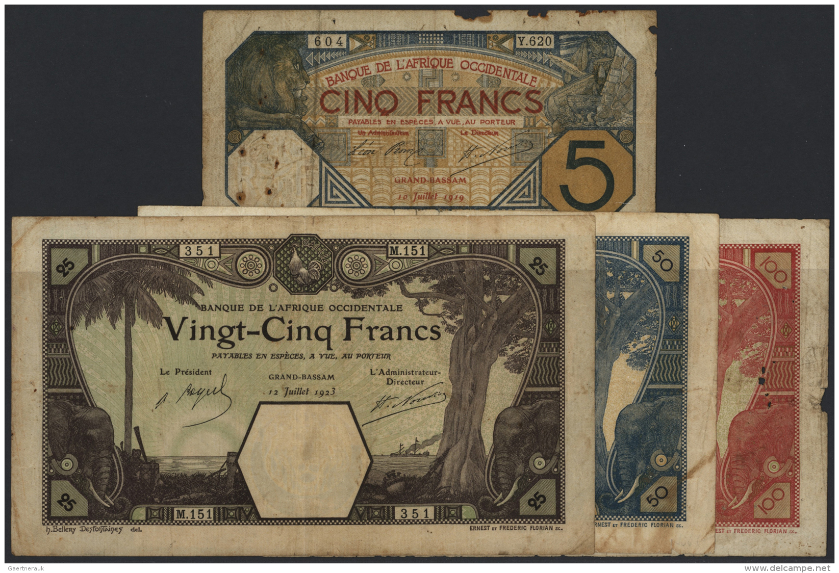 French West Africa / Franz&ouml;sisch Westafrika: Set Of 4 Different Notes Issued For The Region Of "Grand Bassam" Conat - États D'Afrique De L'Ouest