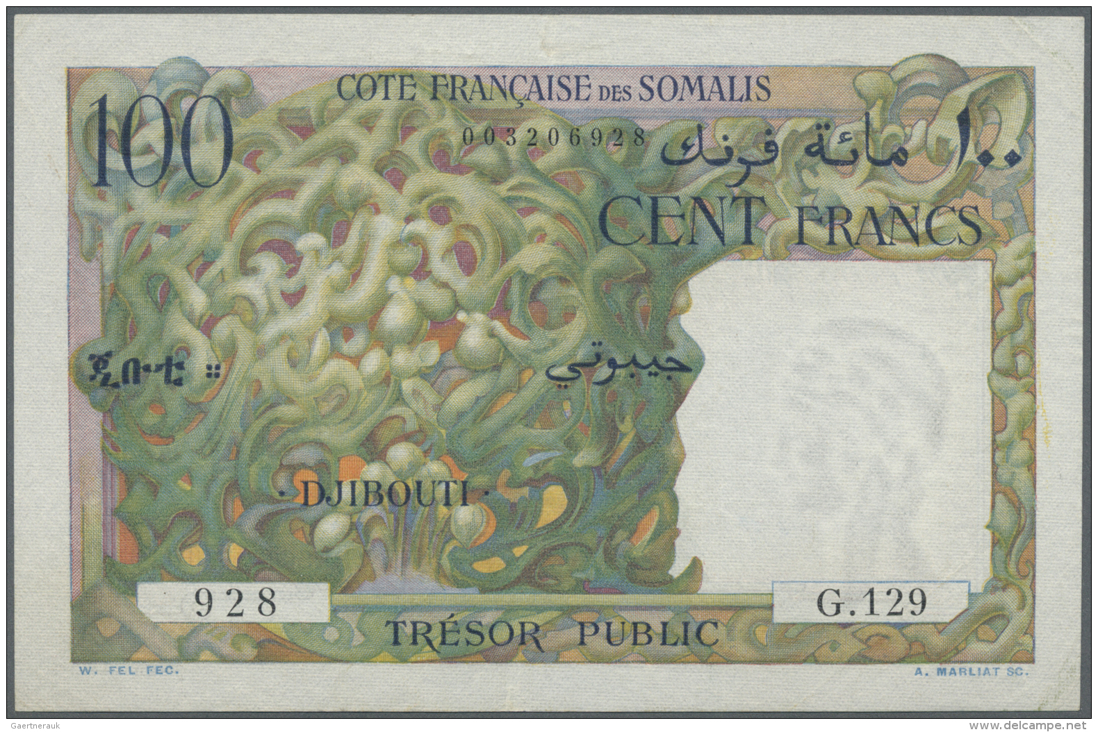 French Somaliland / Franz&ouml;sisch Somaliland: 100 Francs ND(1952) P. 26, Light Folds In Paper, Probably Pressed, But - Altri – Africa