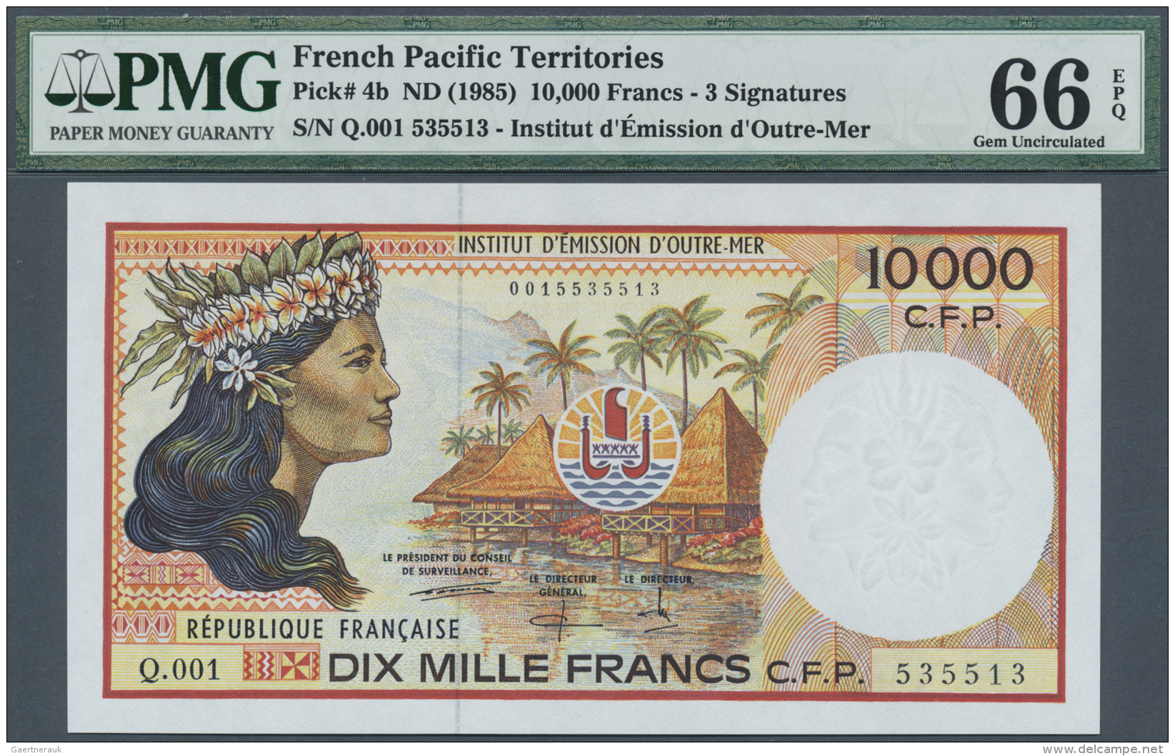 French Pacific Territories:  Institut D'&Eacute;mission D'Outre-Mer 10.000 Francs ND(1985), P.4b In Perfect Condition, P - Territoires Français Du Pacifique (1992-...)