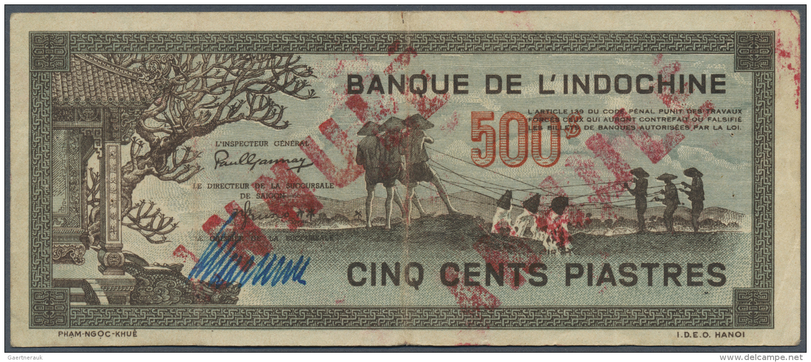 French Indochina / Franz&ouml;sisch Indochina: 500 Piastres ND(1942-45) P. 69 With Red Stamps Annull&eacute; On Both Sid - Indocina