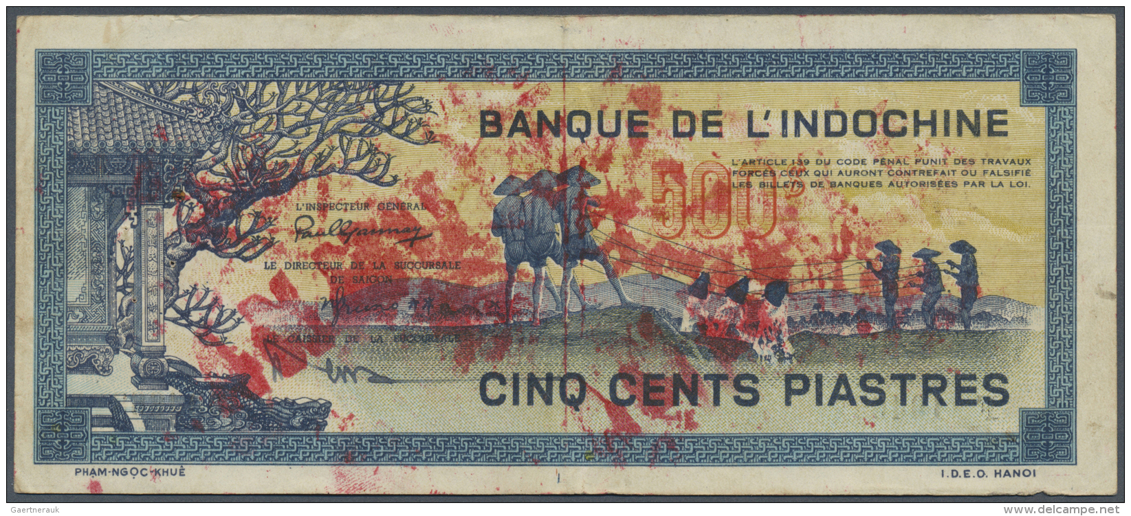 French Indochina / Franz&ouml;sisch Indochina: 500 Piastres ND(1942-45) P. 68 With Red Stamps Annull&eacute; On Both Sid - Indochina