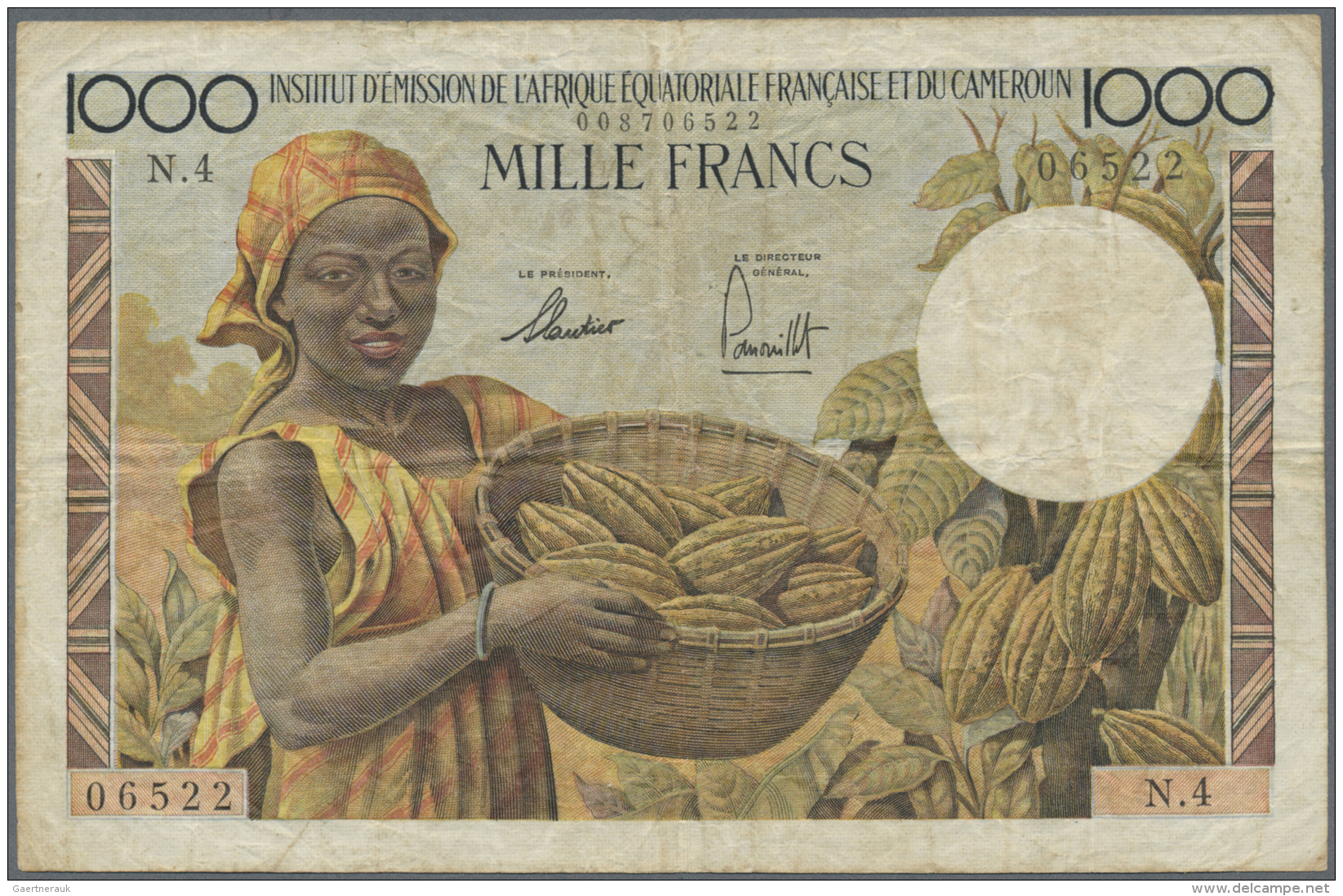 French Equatorial Africa / Franz&ouml;sisch-&Auml;quatorialafrika: 1000 Francs ND(1957) P. 34, Used With Several Folds A - Guinea Equatoriale