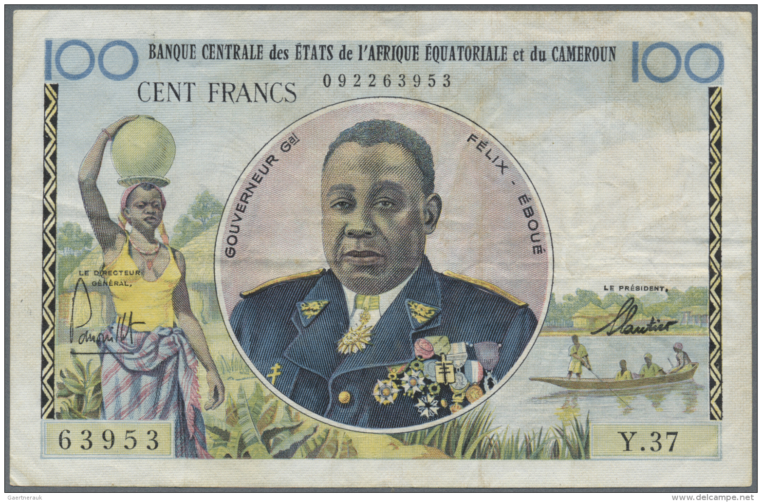 French Equatorial Africa / Franz&ouml;sisch-&Auml;quatorialafrika: 100 Francs ND(1957), P.32 With Portrait Of Governor-G - Guinée Equatoriale
