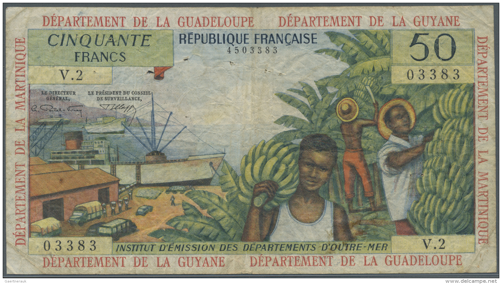 French Antilles / Franz&ouml;sische Antillen: 50 Francs ND P. 9b, Used With Folds And Creases, Several Pinholes All Over - Autres - Amérique