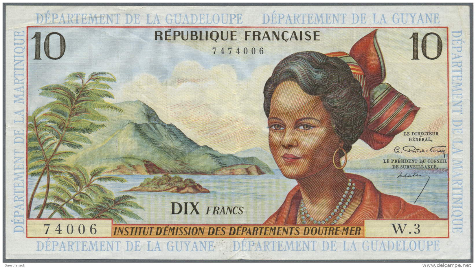 French Antilles / Franz&ouml;sische Antillen: 10 Francs ND(1964) P. 8a, Several Folds And Creases In Paper, 2 Pinholes A - Autres - Amérique