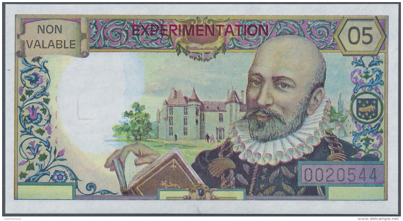 France / Frankreich: Specimen / Unissued Banknote Design "Banque De France" - Montaigne "5 Francs" Originally Planned As - 1955-1959 Sovraccarichi In Nuovi Franchi