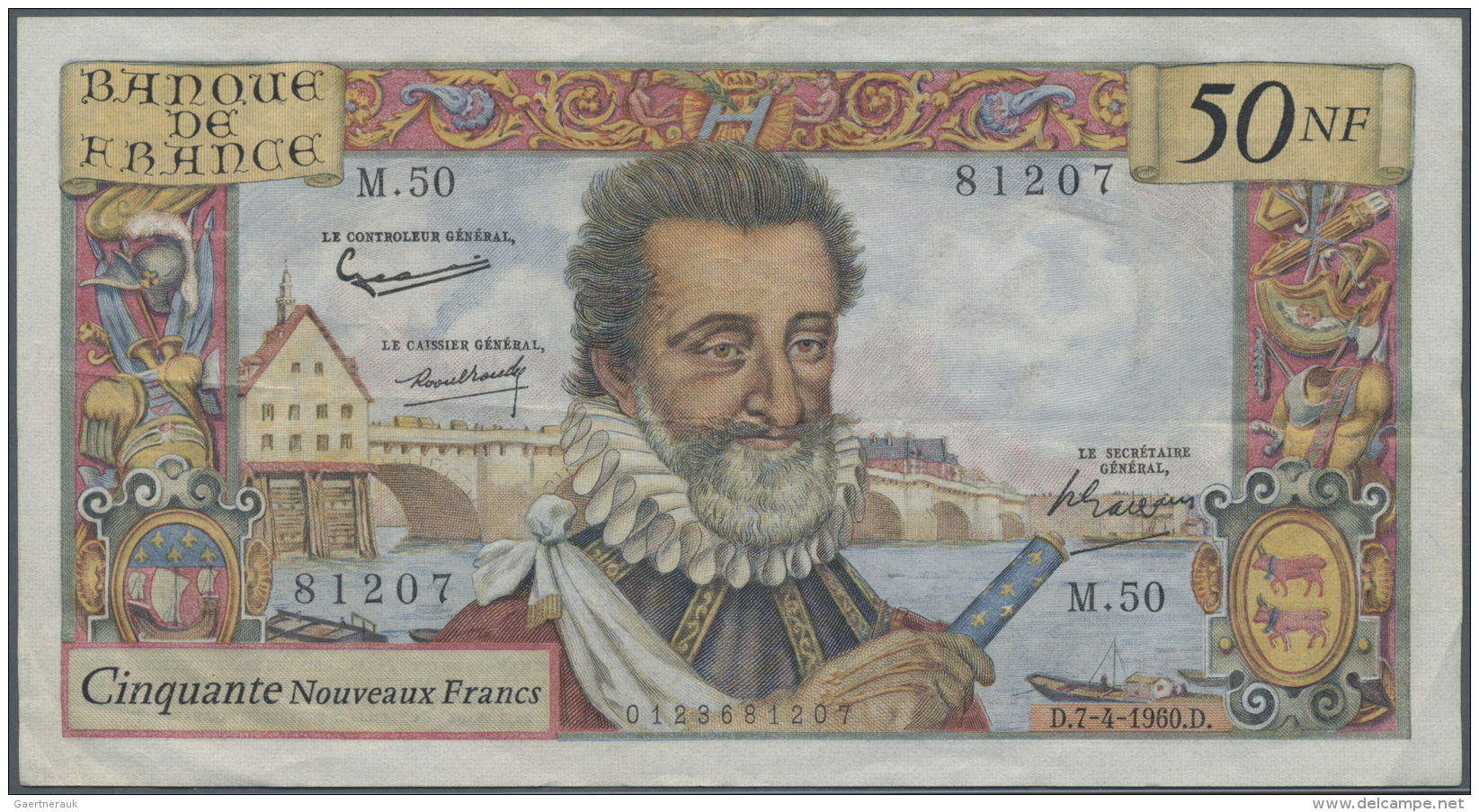 France / Frankreich: 50 Nouveaux Francs 1960 With Portrait King Henri IV De Bourbon, P.143 In Nice Used Condition With S - Altri & Non Classificati