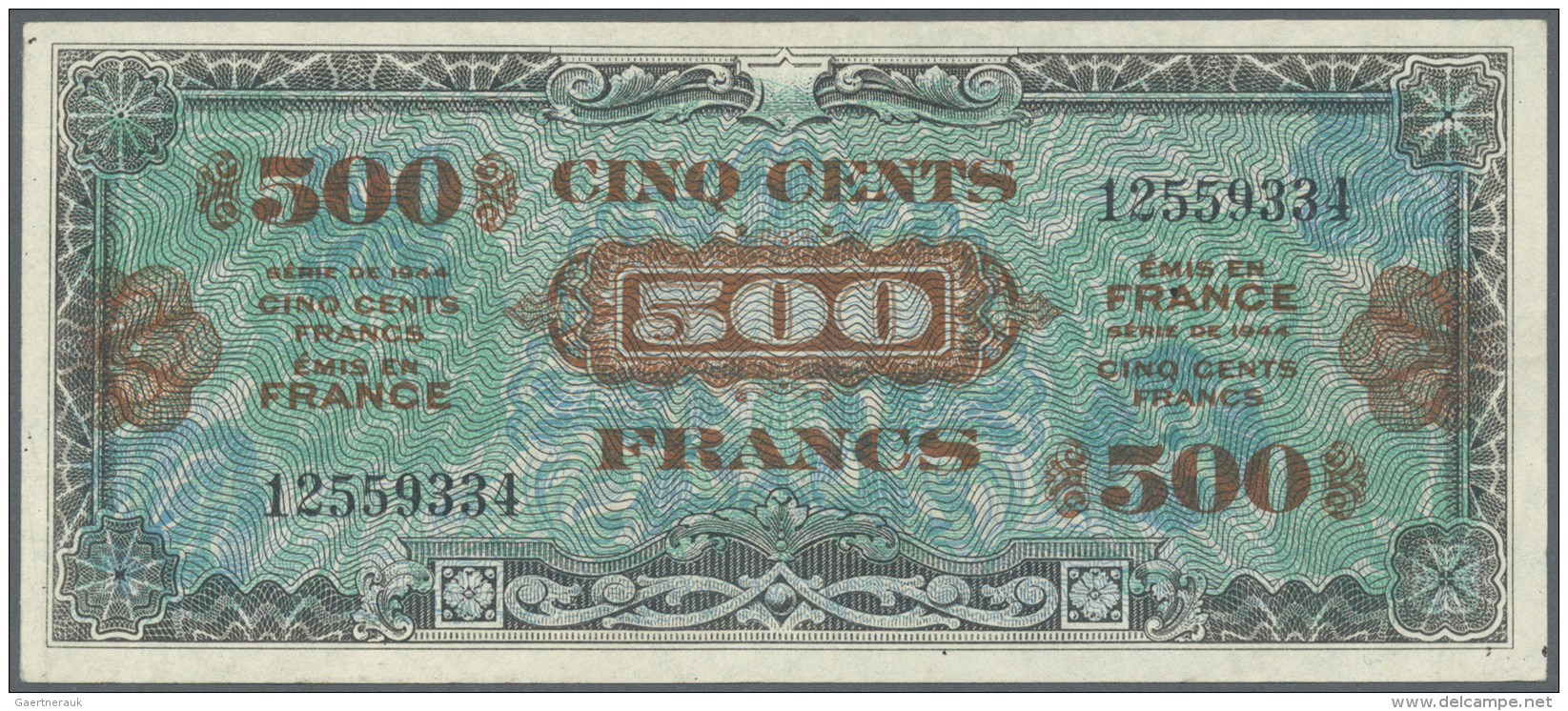 France / Frankreich: 500 Francs 1944 Allied Forces, P.119, Nice Looking Note With Some Folds At Center, Left And Right B - 1955-1959 Surchargés En Nouveaux Francs