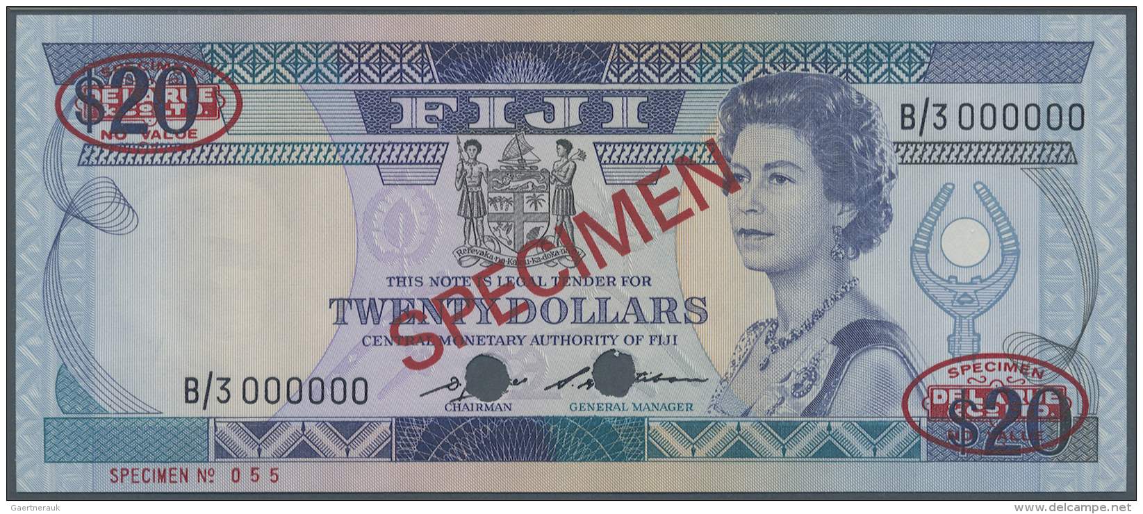 Fiji: 20 Dollars ND(1986) SPECIMEN, P.85s1 With Ovpt. Specimen, Cancellation Holes At Lower Center, Specimen Number 055 - Fiji