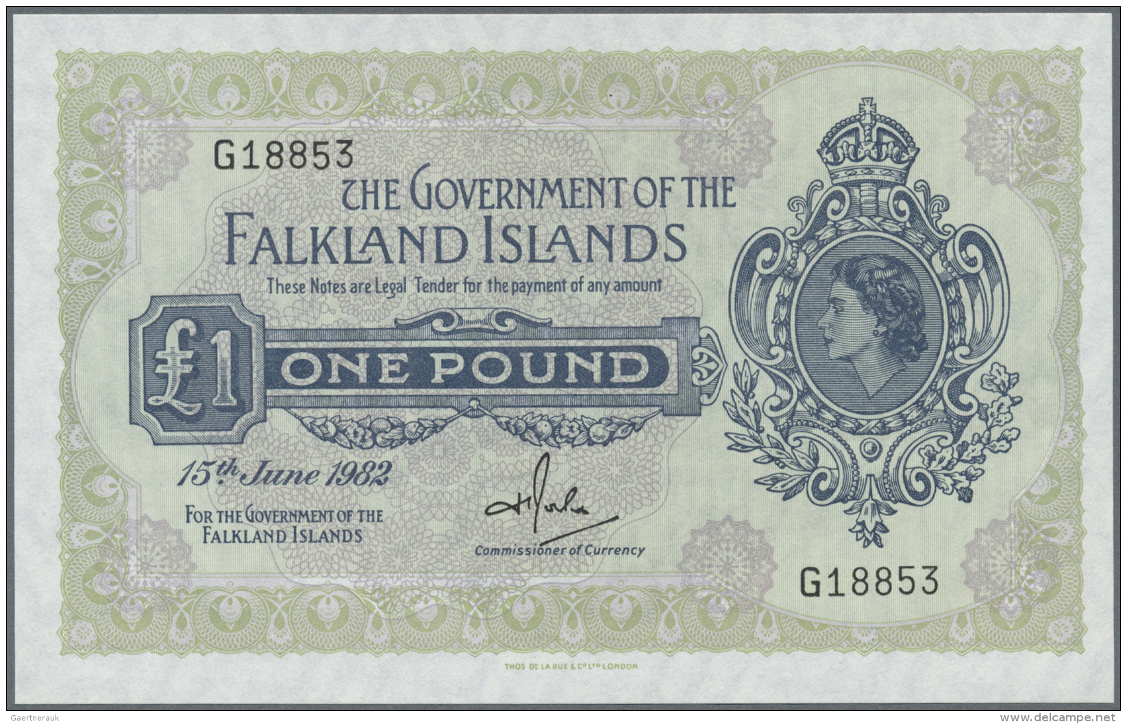 Falkland Islands / Falkland Inseln: 1 Pound 1982 P. 8e, Light Dint At Right Border, Otherwise Perfect, Condition: AUNC. - Falkland