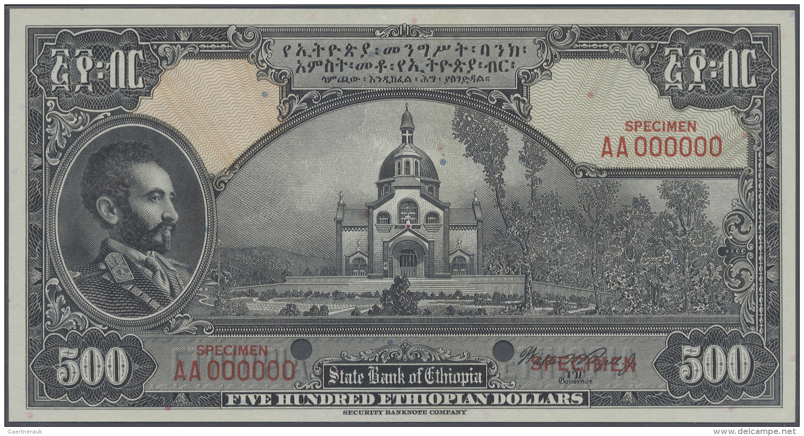 Ethiopia / &Auml;thiopien: 500 Dollars ND (1945) Specimen P. 17s With Three "Specimen" Overprints, Zero Serial Numbers A - Ethiopie
