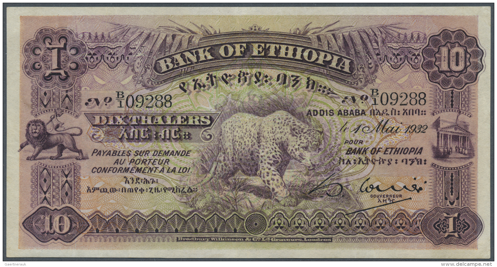 Ethiopia / &Auml;thiopien: 10 Thalers 1932, P.8 In Excellent Condition, Just A Very Soft Vertical Bend And A Very Few Mi - Ethiopie