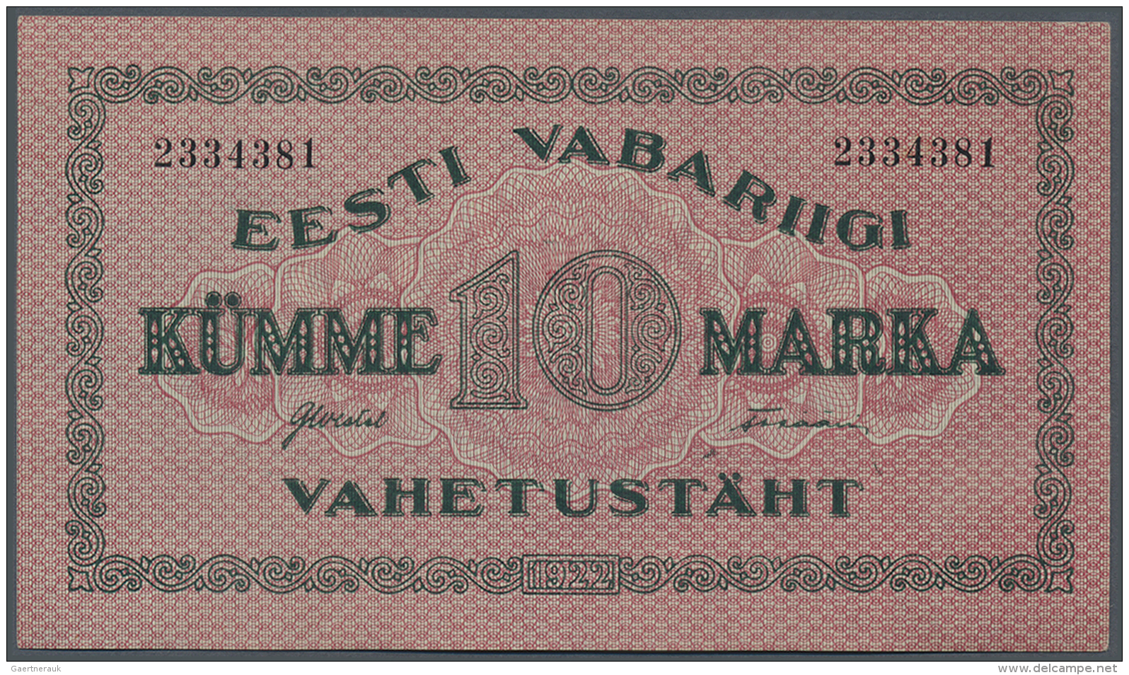 Estonia / Estland: 10 Marka 1922 P. 53a, Without Serial Prefix, Unfolded, Only Light Handling In Paper, Crisp, Condition - Estonie