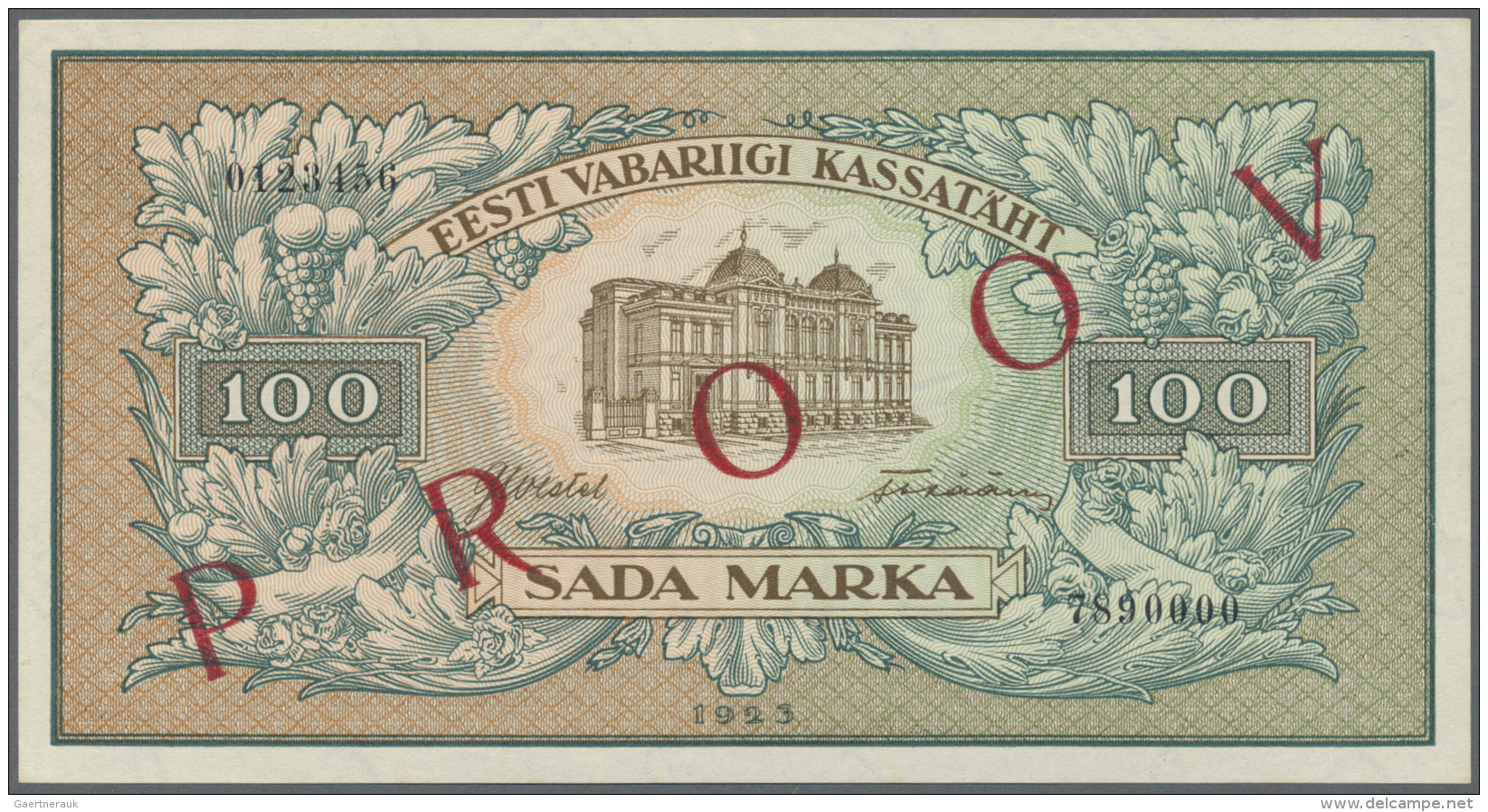 Estonia / Estland: 100 Marka 1923 Specimen Proofs P. 23sp, Front And Back Seperatly Printed On Watermarked Banknote Pape - Estonie