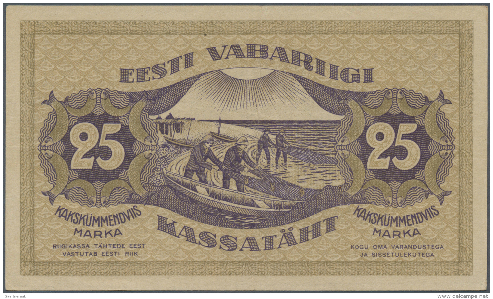 Estonia / Estland: 25 Marka 1919 P. 47, Center And Horizontal Folds, No Holes Or Tears, Still Strong Original Paper With - Estonie