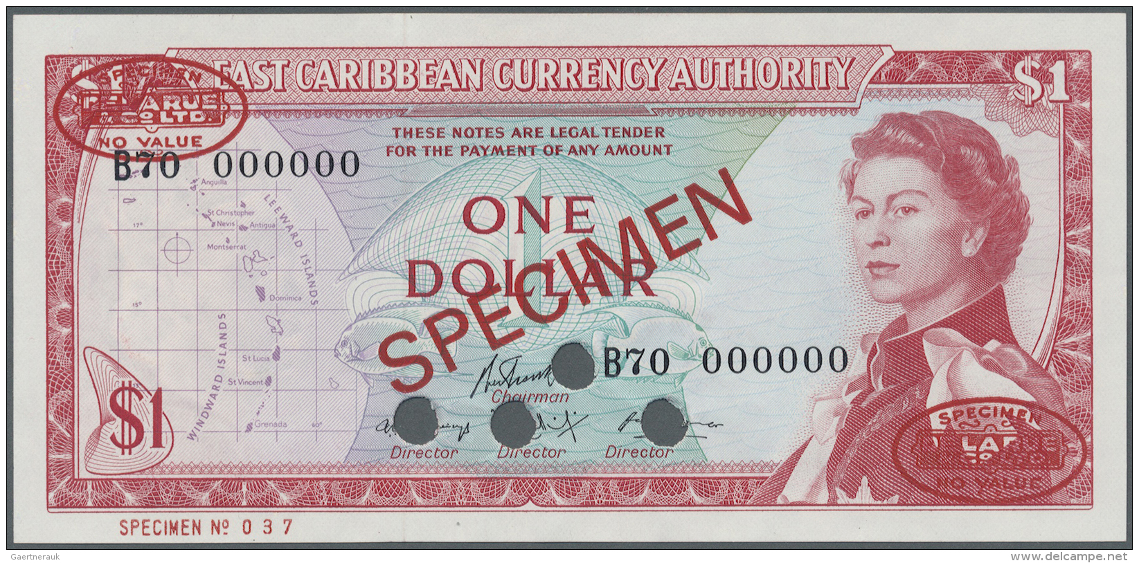 East Caribbean States  / Ostkaribische Staaten: 1 Dollar ND (1965) Specimen P. 13fs. This Note From The Famous Series Of - Caraibi Orientale