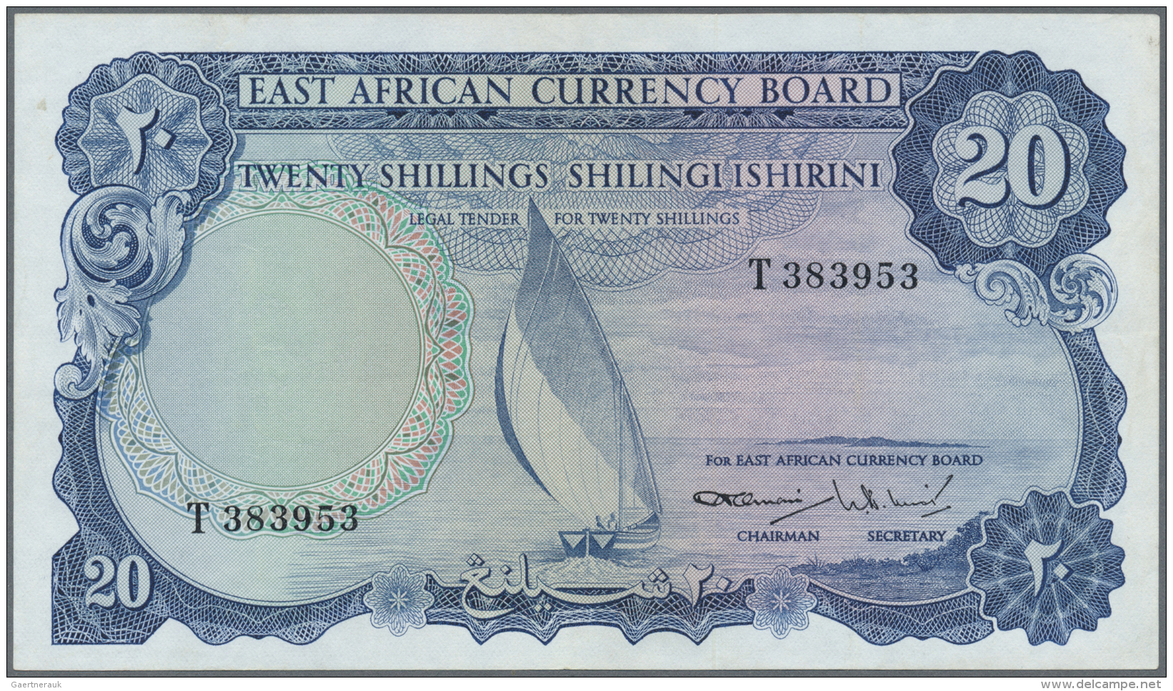 East Africa / Ost-Afrika: 20 Shillings ND(1964), P.47, Very Nice Looking Note With Several Folds, Slightly Stained Paper - Altri – Africa