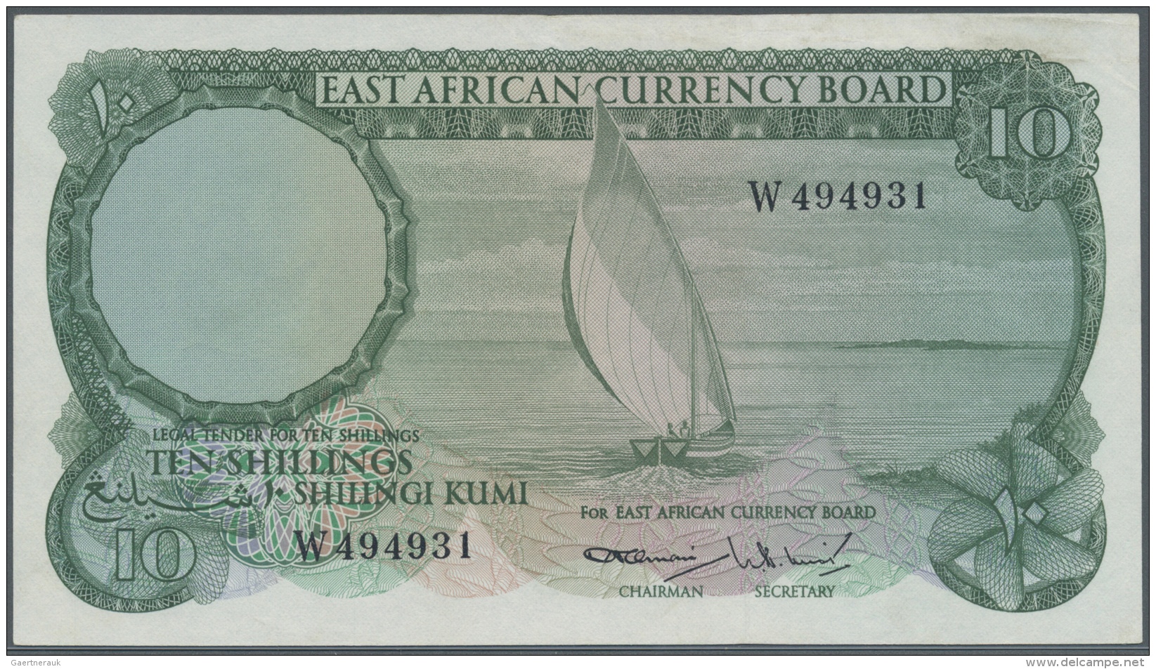 East Africa / Ost-Afrika: 10 Shillings 1964 P. 46a, Light Center Bend, Light Corner Fold, Pressed, Condition: VF+ To XF- - Altri – Africa