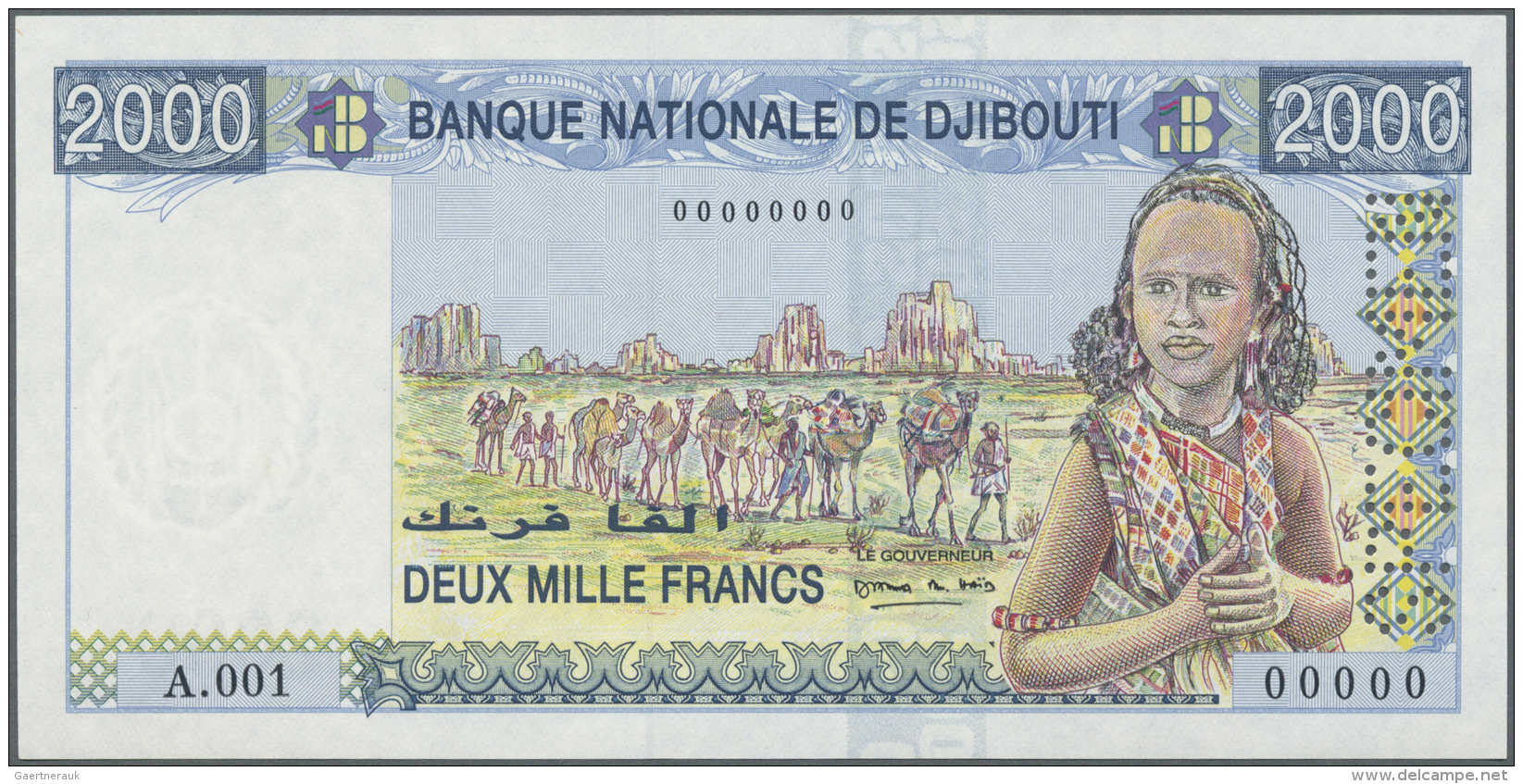 Djibouti / Dschibuti: 2000 Francs ND Specimen P. 40s, With Specimen Perforation And Zero Serial Numbers, Series A.001, C - Djibouti