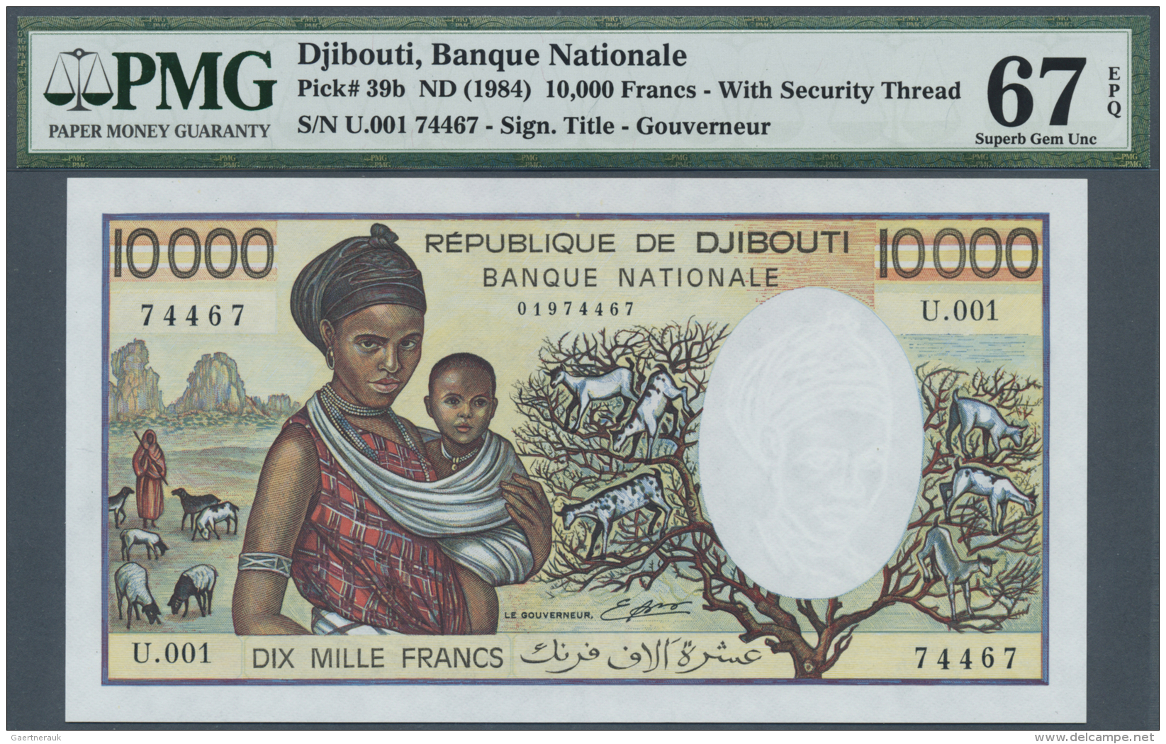 Djibouti / Dschibuti: 10.000 Francs ND(1984), P.39b, Perfect Uncirculated Condition And With 67 Superb Gem Unc EPQ Very - Djibouti