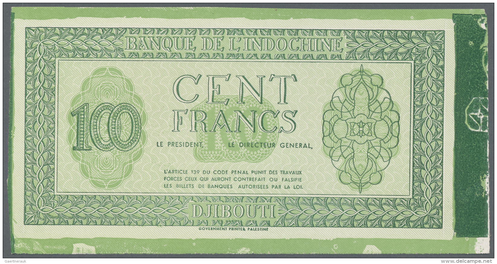 Djibouti / Dschibuti: 100 Francs ND(1945) PROOF Of P. 16p, A Highly Rare And Rarely Offered Pair Of Proof Prints (front - Djibouti