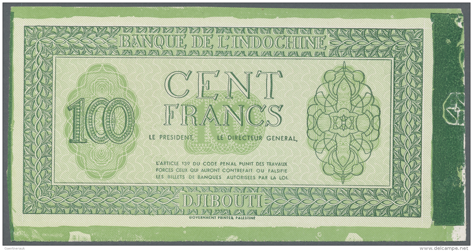 Djibouti / Dschibuti: 100 Francs ND(1945) PROOF Of P. 16p, A Highly Rare And Rarely Offered Pair Of Proof Prints (front - Gibuti