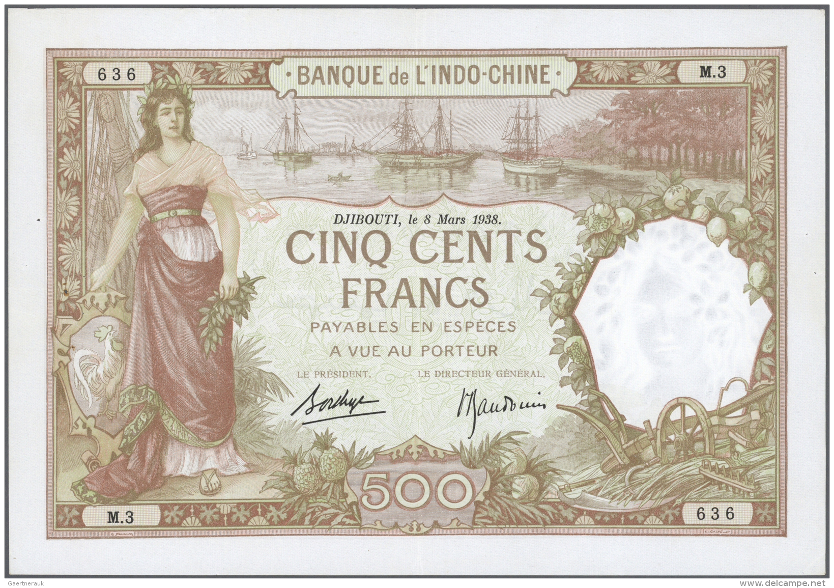 Djibouti / Dschibuti: Banque De L'Indo-Chine 500 Francs 1938, P.9b, Excellent Condition For The Large Format Of The Note - Djibouti