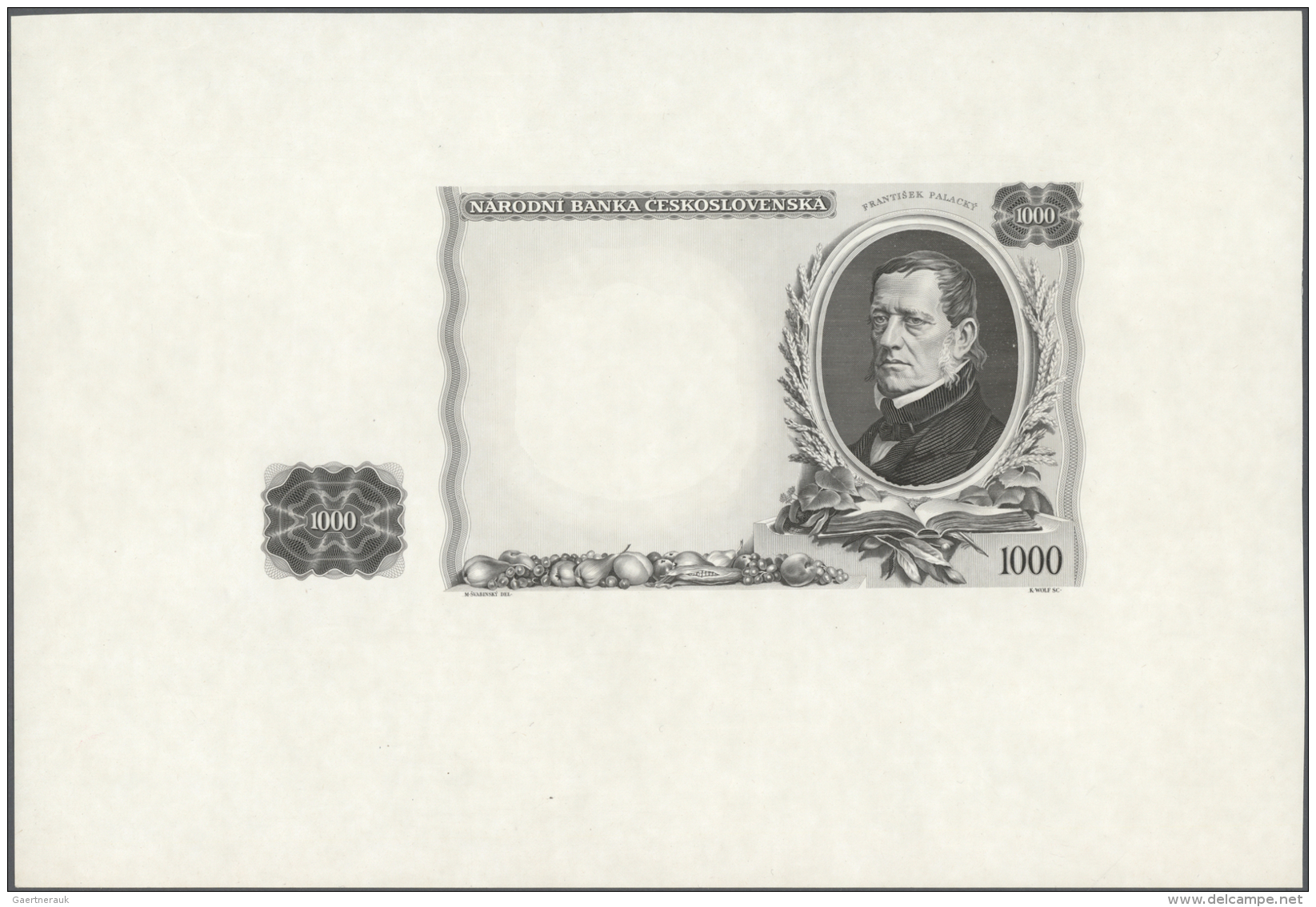 Czechoslovakia / Tschechoslowakei: Backside Proof For The 1000 Korun 1934, P.26, Intaglio Print On Banknote Paper In UNC - Tchécoslovaquie