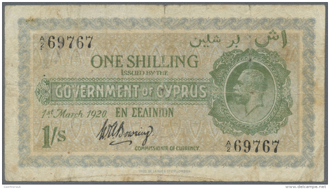 Cyprus / Zypern: 1 Shilling 1920, P.14, Highly Rare Note And One Of The Key-notes From Cyprus With Several Folds, Slight - Chypre