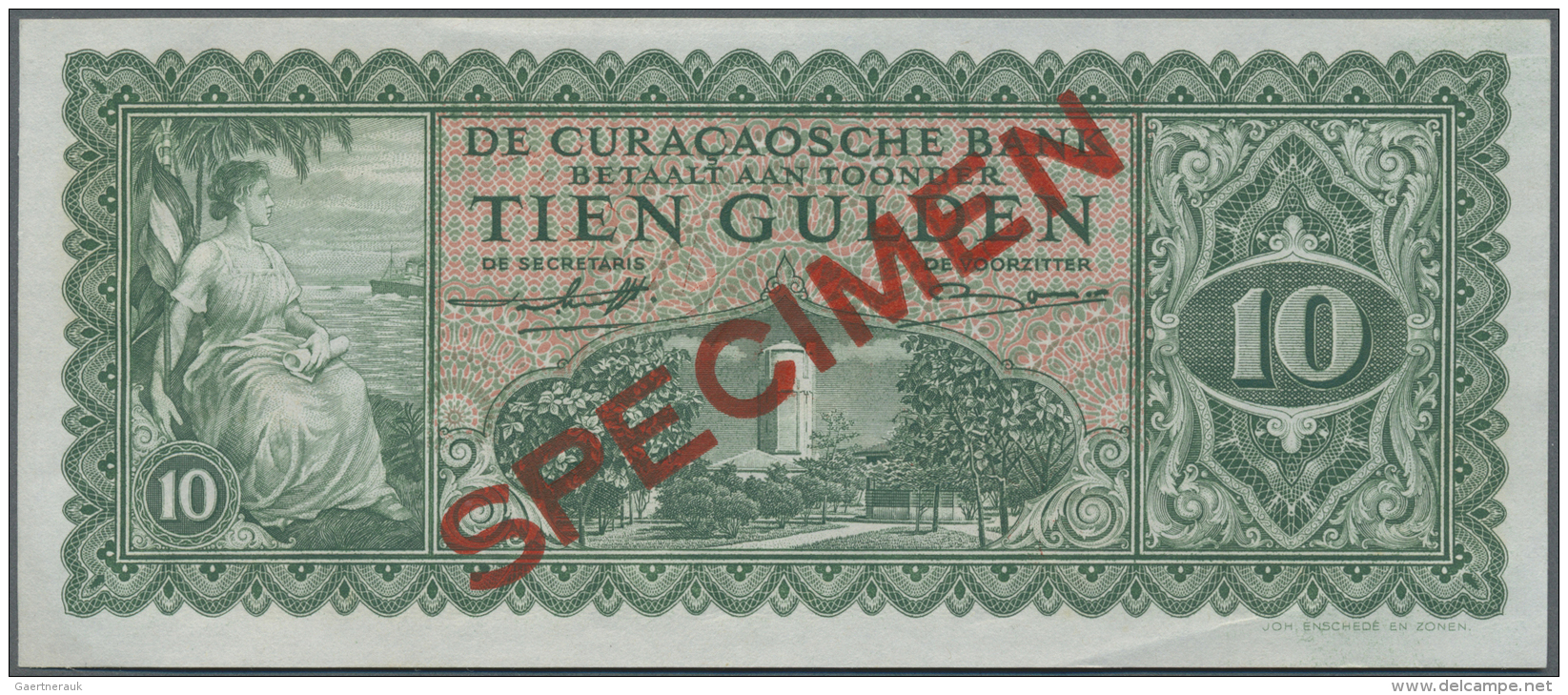 Curacao: 10 Gulden 1948 Specimen P. 30s, Zero Serial Numbers, Red Specimen Overprint, Condition: XF+ To AUNC (light Bend - Altri – America