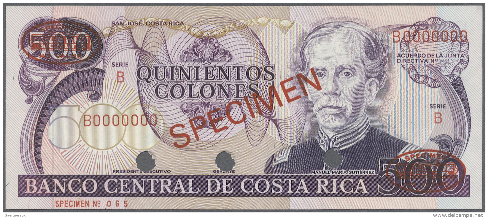 Costa Rica: 500 Colones ND Specimen P. 249s With Red "Specimen" Overprint At Center, Zero Serial Numbers, Three Cancella - Costa Rica