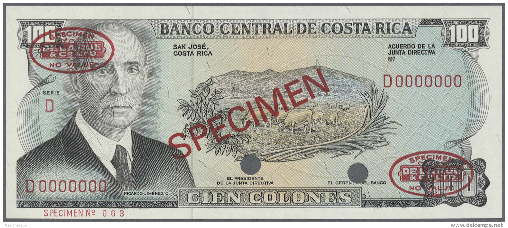 Costa Rica: 100 Colones ND Specimen P. 240s With Red "Specimen" Overprint At Center, Zero Serial Numbers, One Cancellati - Costa Rica