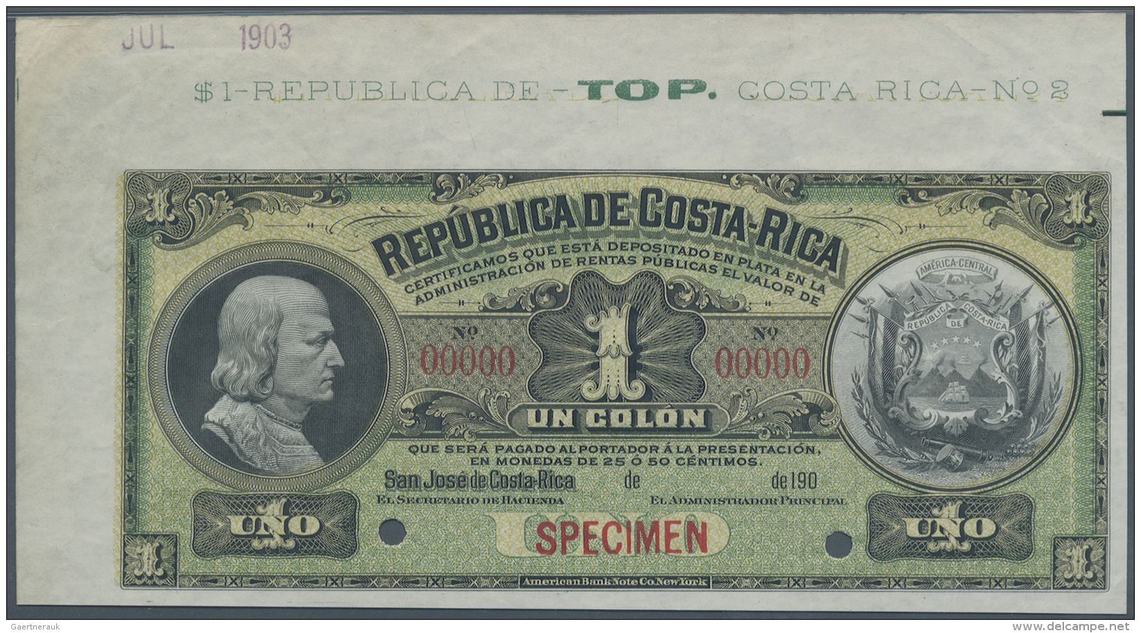 Costa Rica: 1 Colon ND(1905-06) SPECIMEN, P.142s With Hand Stamped Date July 1903 At Upper Part Of The Paper Sheet In Ex - Costa Rica