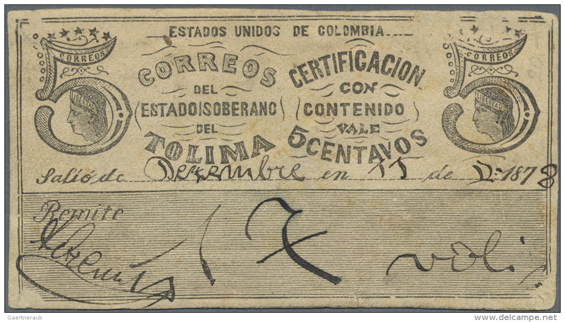 Colombia / Kolumbien: Unknown 5 Centavos 1878 Note, Probably Similar To A Postal Order Note De "Correos Del Estado Sober - Colombie