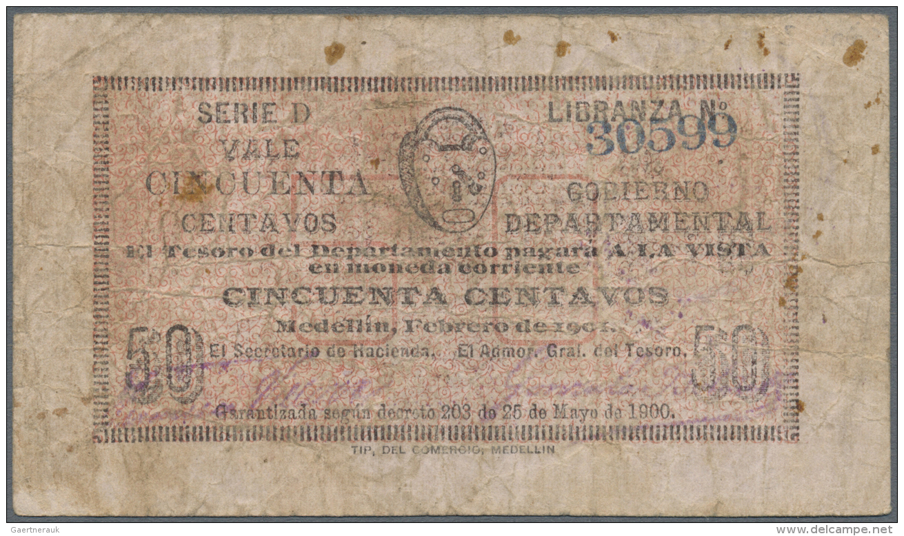 Colombia / Kolumbien: 50 Centavos 1900 P. S1062A, Used With Many Folds And Creases, Stain And Stain Dots, No Holes Or Te - Colombia