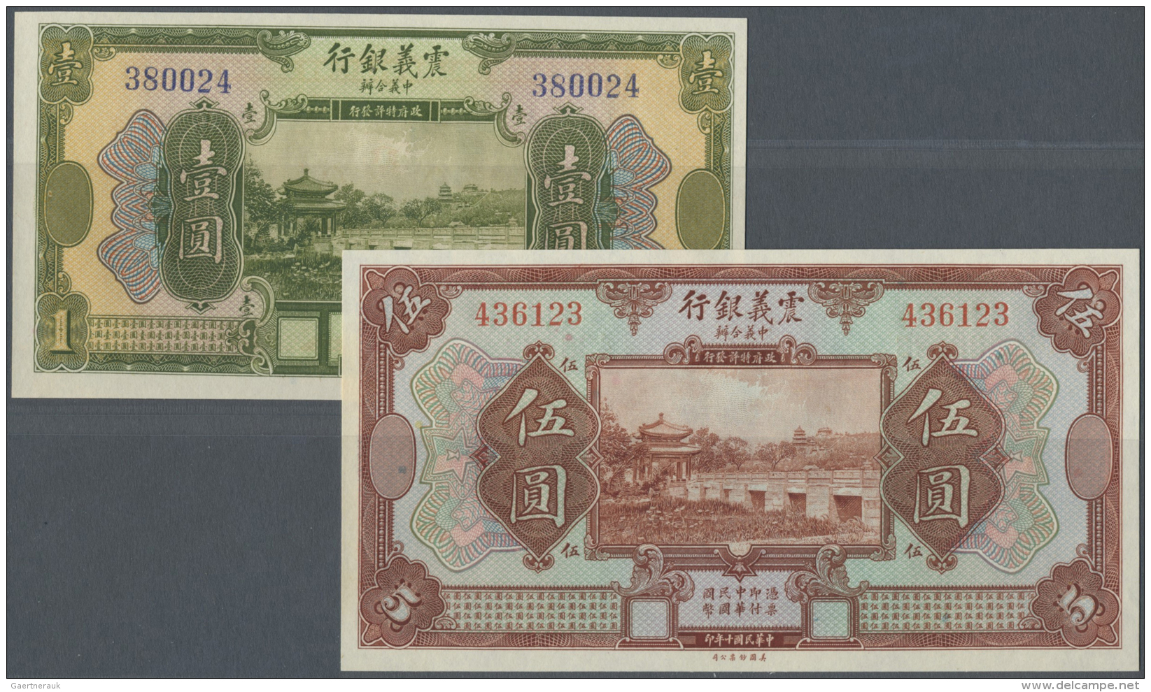 China: Set Of 2 Notes The Chinese Italian Banking Corporation Containing 1 And 5 Yuan 1921 P. S253 And S254, Both In Con - Chine